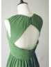 Olive Green Ruching Chiffon Heart Cut Back Floor Length Prom Dress